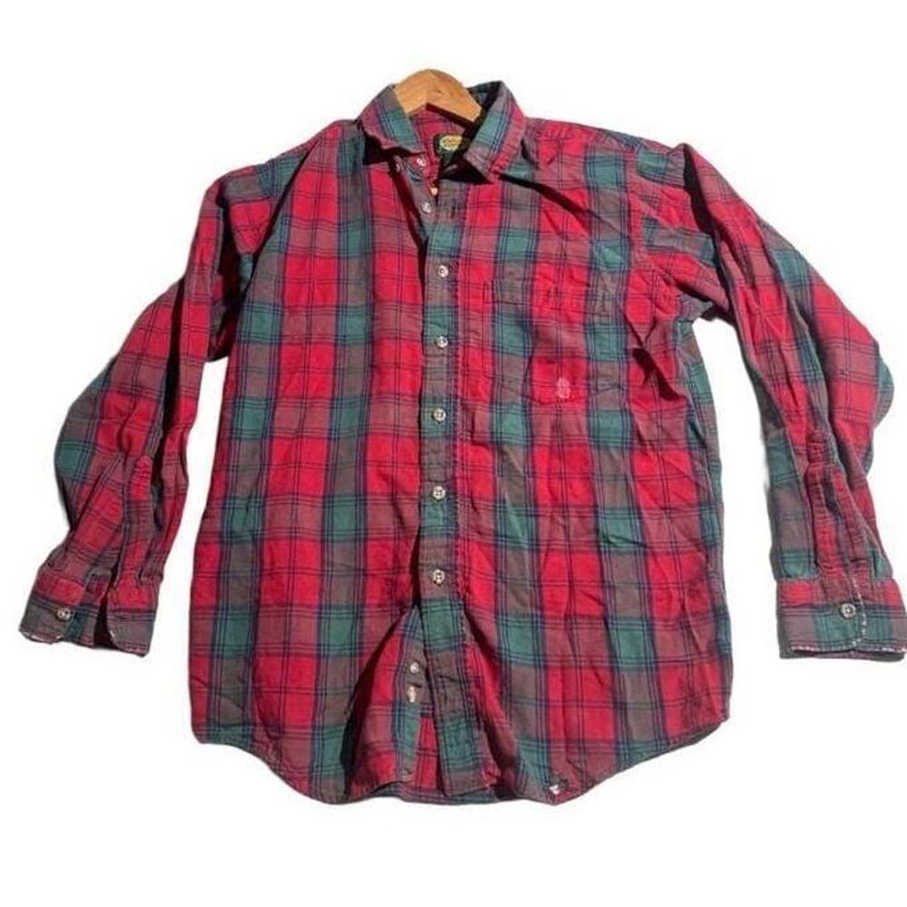 Cabela's Vintage Red Green Plaid Flannel Shirt Men's M Cotton Workwear